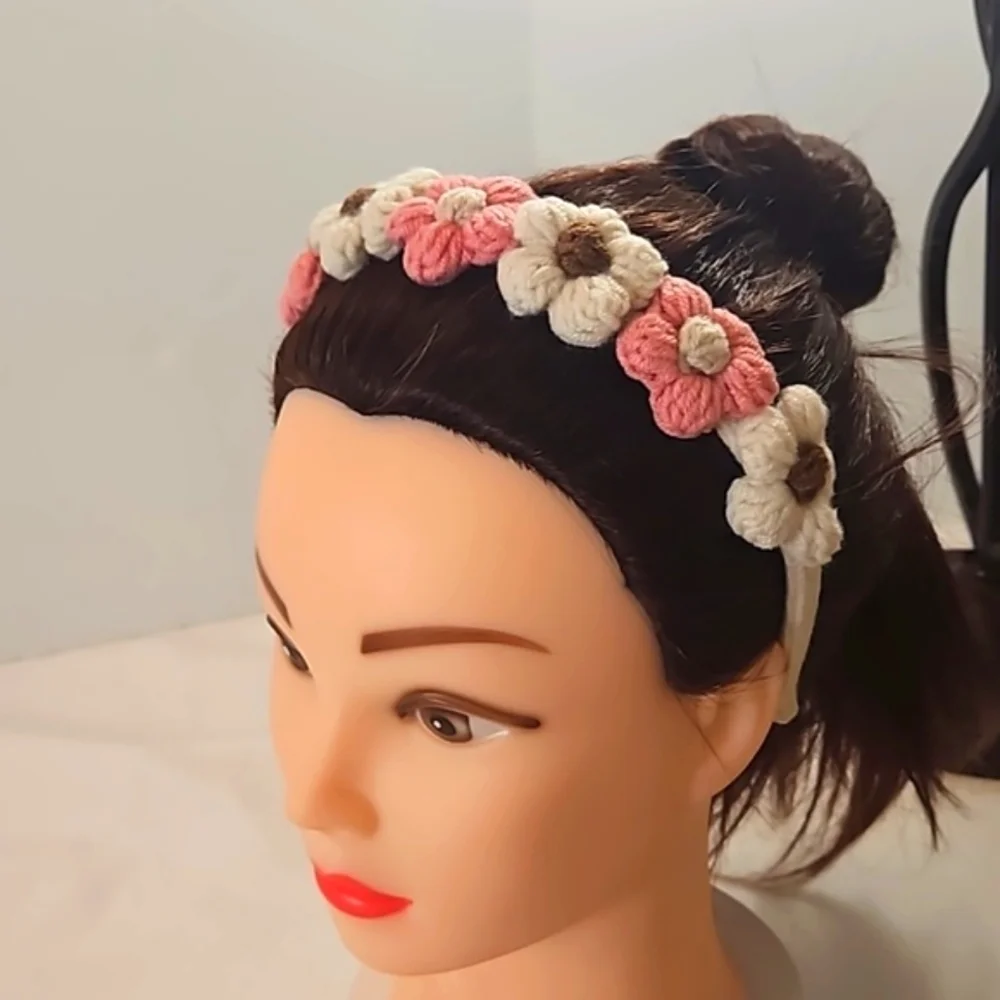 Hand Crafted Puffy Crochet Flower hairband handmade Coquette girl hair accessory